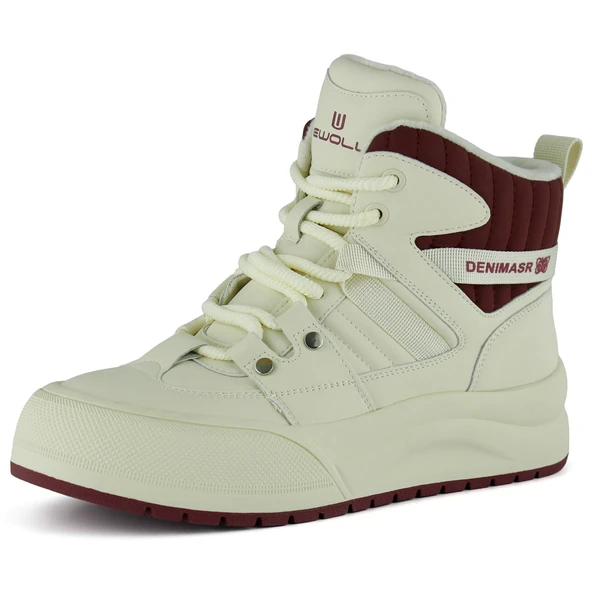 Erkan saçmacı ] Bej Bordo Vegan Bağcıklı Kürk Astarlı Yuvarlak Burun Günlük Bot ürün görseli