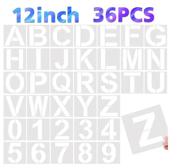 Tekrar Kullanılabilir Büyük Harf ve Sayı Boyama Şablonu 28cm 36 Adet ürün görseli
