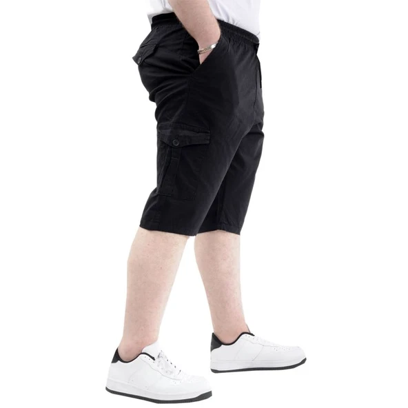 Büyük Beden Erkek Kapri Kargo Cepli Beli Bağlamalı VALENCIA 21404 Siyah - Resim 2