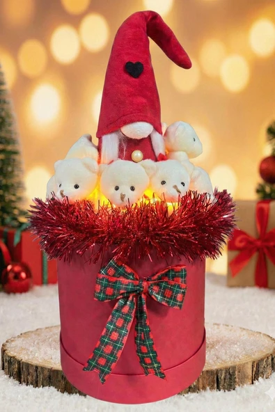 Deluxe 360° Dolu 14 Ayısıyla, Noel ELF Cüce Figürlü Çift LED ışıklı, Özel Konsept Noel Ayıcık Buketi ürün görseli 1