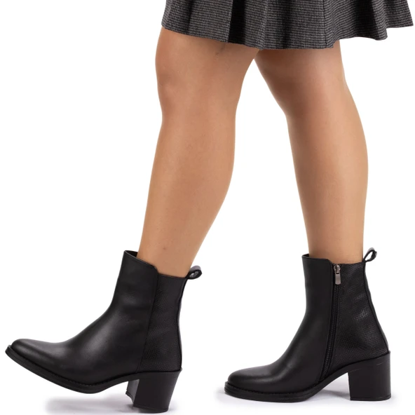 Kadın Hakiki Deri 7.5 cm Topuklu El Yapımı Günlük Şık Bot - Resim 3