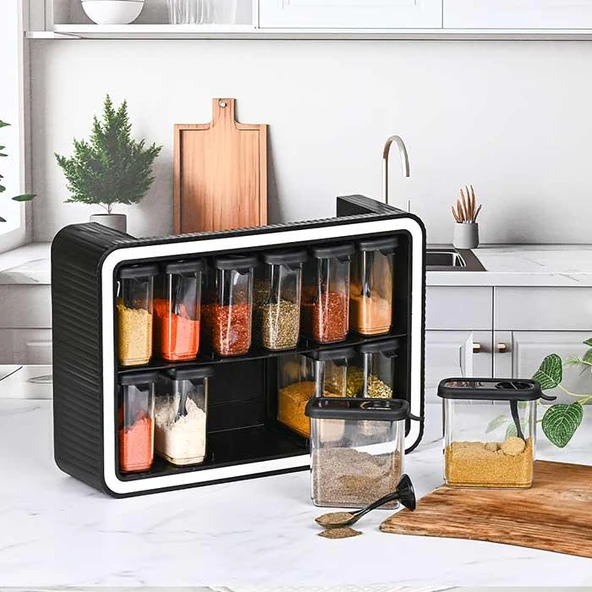 Stil 12’li Baharatlık Set – Duvara Monte Edilebilir | Kendinden Kaşıklı Baharat Organizer ürün görseli