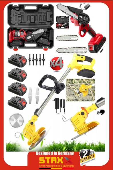 Staxx US21 Wolt 4x Akü Süper Şarjlı Ağaç Dal Kesme Budama Testeresi Ot Çayır Çim Biçme Kesme Makinesi ürün görseli 1