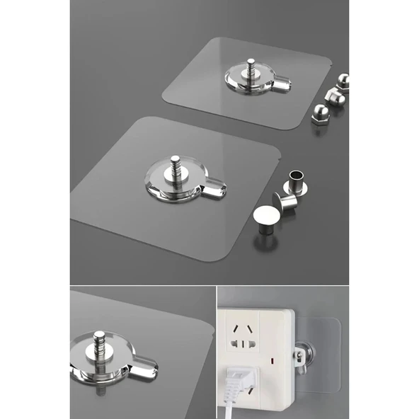Mucit Home 4 Adet Kendinden Yapışkanlı Duvar Kancaları Şeffaf Raf Duvar Askıları Mutfak Banyo Vida Kanca Çivi ürün görseli 1