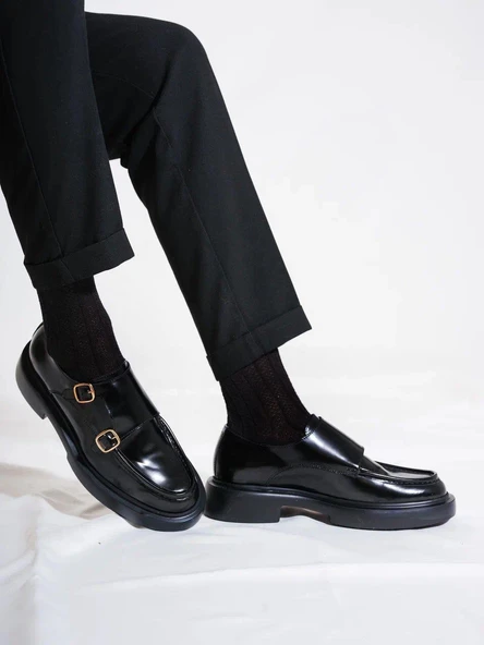 Tetri 0K575 Model Hakiki Deri El Yapımı Erkek Siyah Açma Casual Ayakkabı - Resim 2