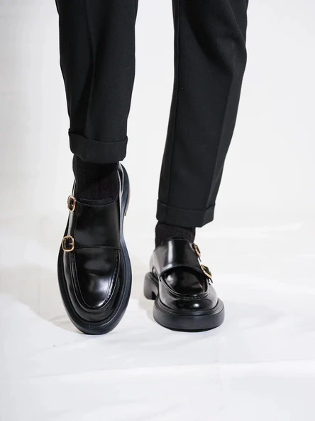 Tetri 0K575 Model Hakiki Deri El Yapımı Erkek Siyah Açma Casual Ayakkabı - Resim 4