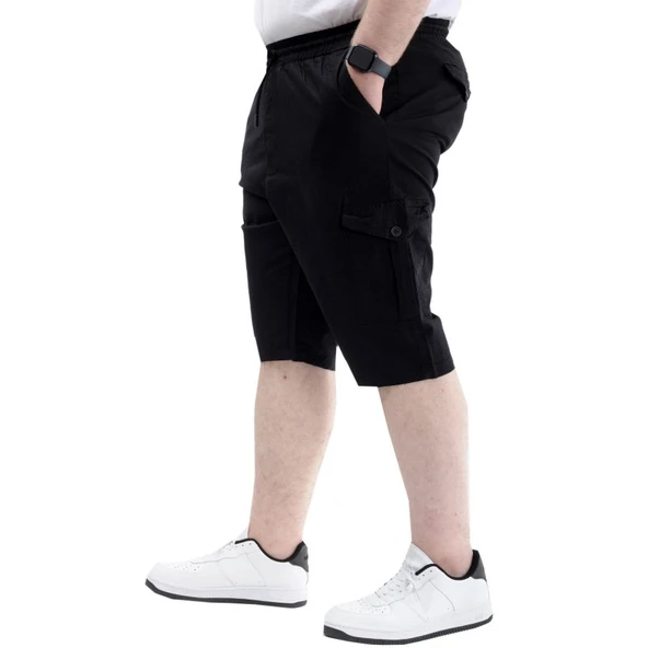 Büyük Beden Erkek Kapri Kargo Cepli Beli Bağlamalı VALENCIA 21404 Siyah - Resim 3