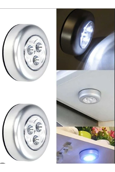 Mucit Home 2 adet Kablosuz Spot Pilli Dokunmatik Led Lamba 3 Ledli Dolap Lambası ürün görseli