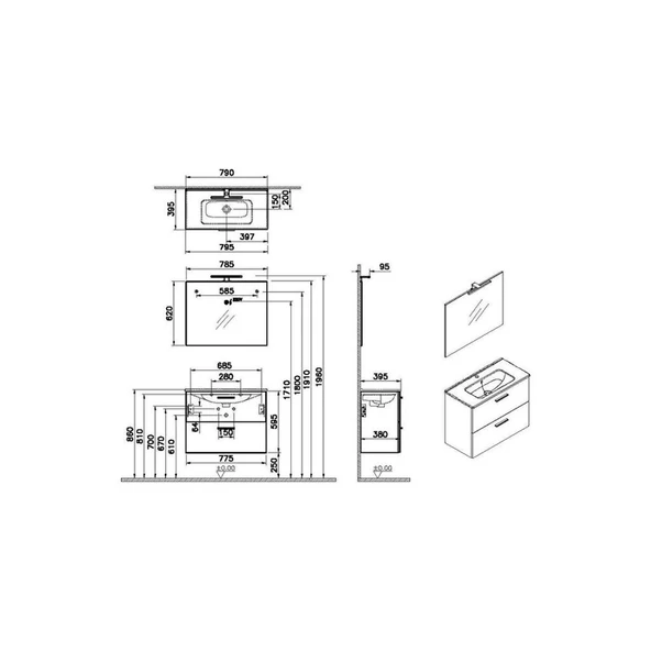 Mia 80 cm Cordoba Çekmeceli Banyo Dolabı Takımı 75101 - Resim 2