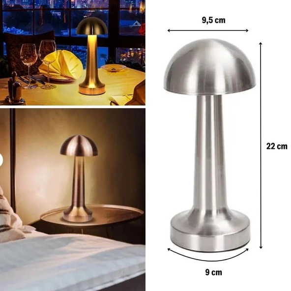 OLLEVRA Mantar Model Silver Renk Şarjlı Dokunmatik 3 Renkli LED Masa Lambası - Resim 3