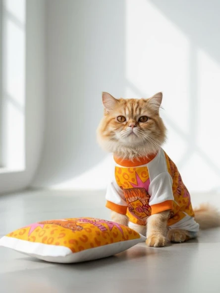 Tiger Leopar Desenli Penye Kedi Tulum | Tüy Dökülmesini Azaltmaya Yardımcı | Yumuşak & Rahat Kedi Kıyafeti - Resim 9