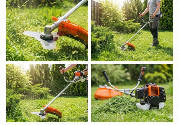 Benzin Motorlu Tırpan | Misinalı + Metal Bıçaklı Ot ve Çalı Kesme Makinesi - Resim 3