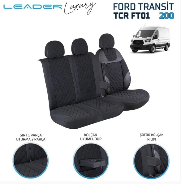 LEADER FORD TRANSİT 2013- 2+1 KOLTUK KILIFI SİYAH ürün görseli 1