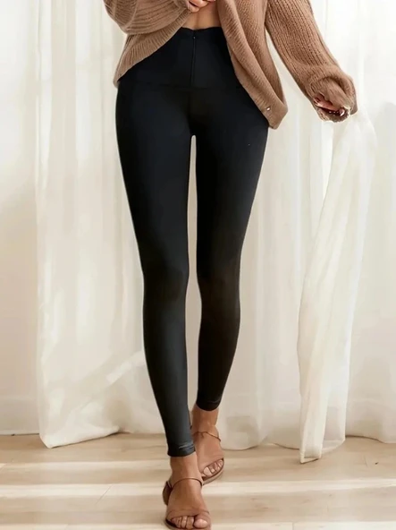 MDB Kadın Yüksek Bel önden Fermuarlı Dalgıç Tayt - Resim 3