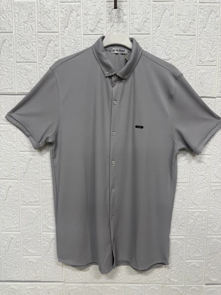 Kısa Kollu Bürümcük Doku Sade Gömlek - Resim 3