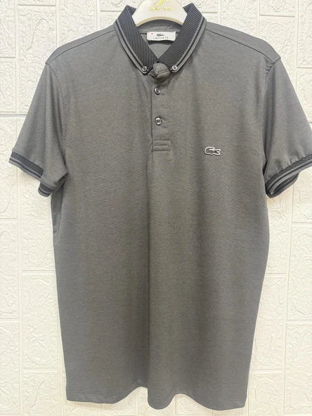 Yakası ve Kol Uçları Manşetli Polo Yaka Düğmeli Tişört ürün görseli 1