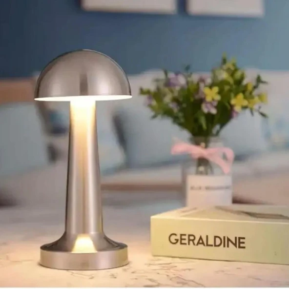 OLLEVRA Mantar Model Silver Renk Şarjlı Dokunmatik 3 Renkli LED Masa Lambası - Resim 2