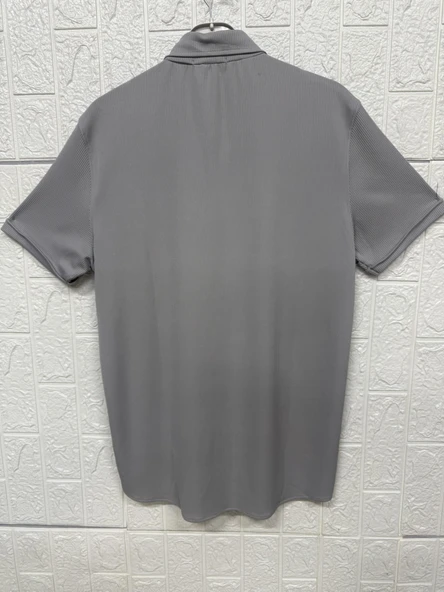 Kısa Kollu Bürümcük Doku Sade Gömlek - Resim 4