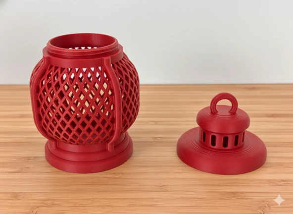 Mini Dekoratif Lantern Tealight Mumluk Kırmızı - Resim 3