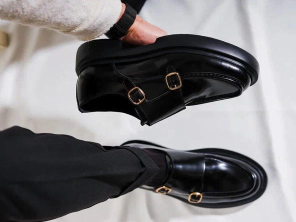 Tetri 0K575 Model Hakiki Deri El Yapımı Erkek Siyah Açma Casual Ayakkabı - Resim 6