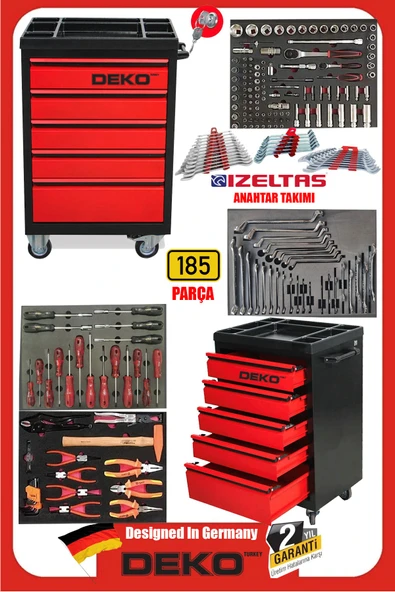 XL TREND İZELTAŞ SERİ 5 Çekmeceli İçi Dolu 185 PARÇA Full Set Alet Dolabı Atölye Usta Takım Arabası ürün görseli 1