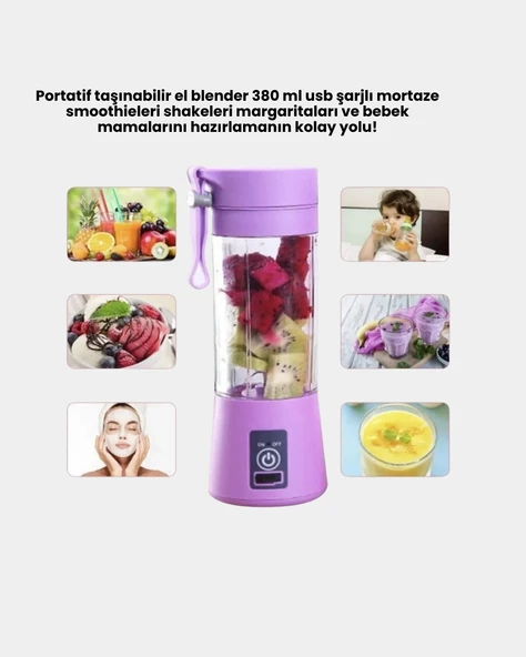 Şarjlı 380ml Portatif Smoothie Blender USB Mini Shake Yapıcı - Resim 4