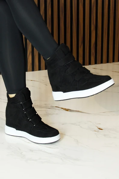 Erkan saçmacı Talvi Siyah Süet Yuvarlak Burun Cırt Cırtlı Gizli Dolgu Topuklu Günlük Bot ürün görseli