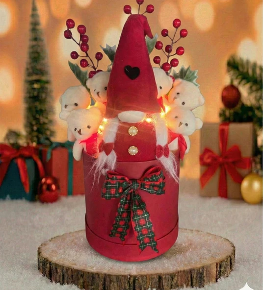 Yeniyıl ÖZEL Seri: LED Işıklı, Noel ELF Cüce Figürlü, Kalp Balon ve 6 Ayıcıklı Özel Konsept Tasarım Ayıcık Buketi ürün görseli