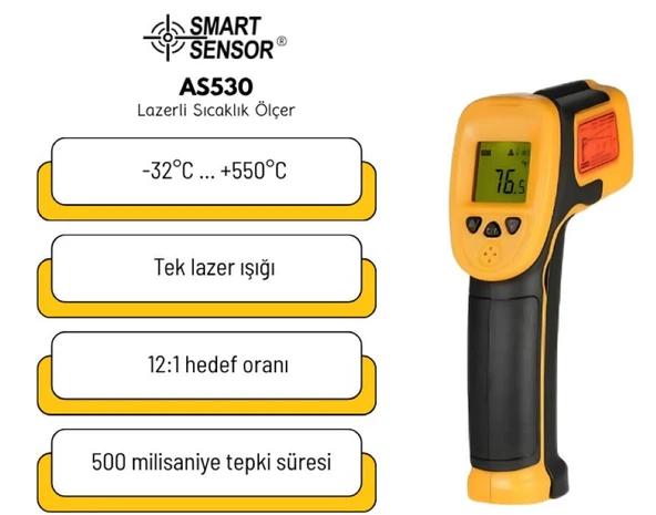 Smart Sensor AS530 Lazerli Sıcaklık Ölçer 550 C - Resim 4