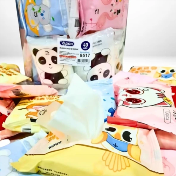 5 Paket 10 Yapraklı Islak Mendil Karışık Desen 11CM - Resim 2