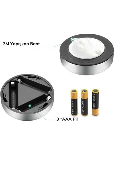 Mucit Home 2 adet Kablosuz Spot Pilli Dokunmatik Led Lamba 3 Ledli Dolap Lambası - Resim 2
