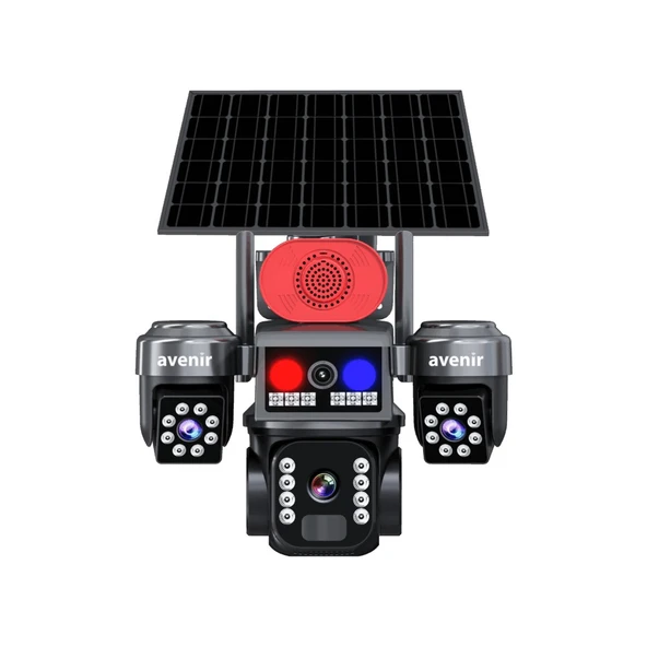 Avenir AV-S463G – 3 Kameralı SIM Kartlı Güneş Panelli 6MP PTZ Güvenlik Kamerası ürün görseli 1