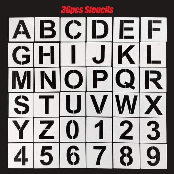 Tekrar Kullanılabilir Harf ve Sayı Boyama Şablonu 12,7cm 36 Adet - Resim 2
