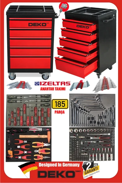 XL TREND İZELTAŞ SERİ 5 Çekmeceli İçi Dolu 185 PARÇA Full Set Alet Dolabı Atölye Usta Takım Arabası - Resim 2