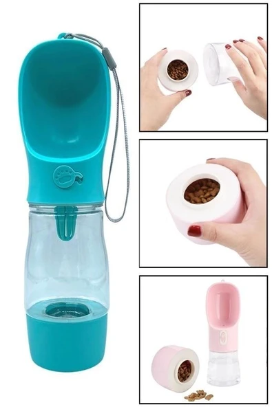 OLLEVRA Taşınabilir Mama Hazneli Evcil Hayvan Suluğu Seyahat Kabı Kilitlenebilen Su Sızdırmaz 380ML ürün görseli 1