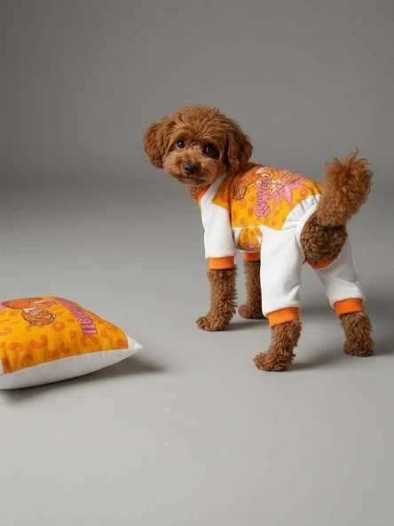 Tiger Köpek Uyku Takımı | Pamuklu Penye Köpek Tulumu ve Mini Yastık | Küçük Irklar İçin | Tüy Dökülmesini Azaltır - Resim 4