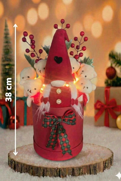 Yeniyıl ÖZEL Seri: LED Işıklı, Noel ELF Cüce Figürlü, Kalp Balon ve 6 Ayıcıklı Özel Konsept Tasarım Ayıcık Buketi - Resim 4