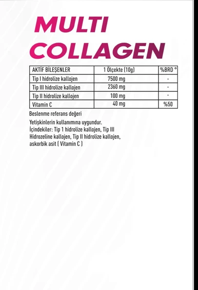 Collagen - Kolajen  Çilek- Vitamin İlaveli - Tip 1,2,3 - 300g 40 Servis - Resim 2