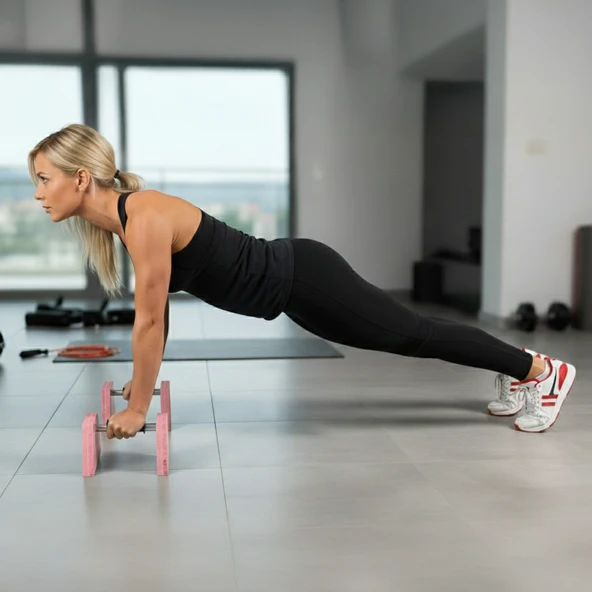 PS SPOR Ahşap Şınav Barı, Amut Barı, Paralel Bar (Pembe) - Resim 3