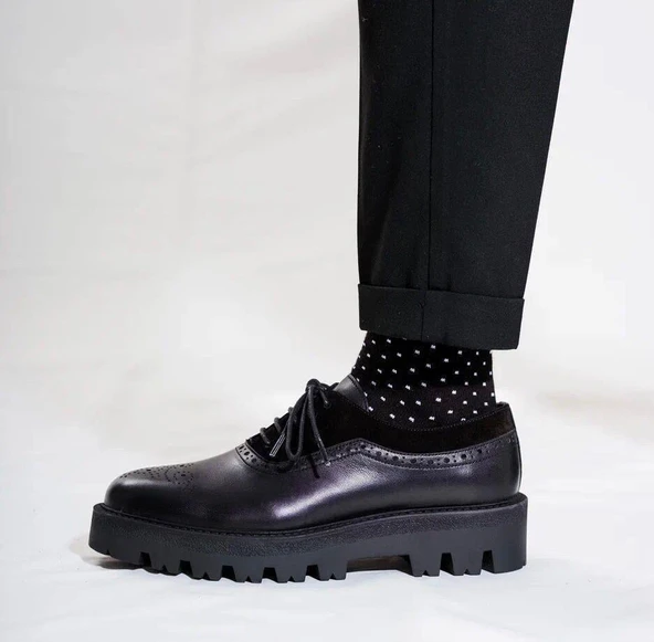 Tetri CL029 Edwin Model Gerçek Deri El Yapımı Erkek Siyah Casual Ayakkabı - Resim 6