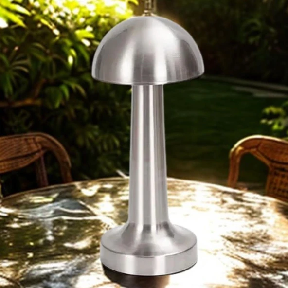 OLLEVRA Mantar Model Silver Renk Şarjlı Dokunmatik 3 Renkli LED Masa Lambası - Resim 4