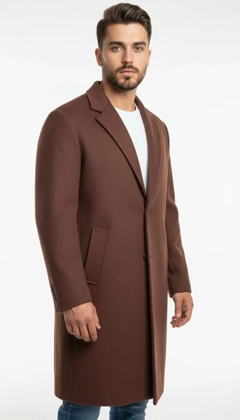 Erkek Kaşe Uzun Palto – Kışlık, Kuşaklı, Şık Modern Tasarım - Resim 3