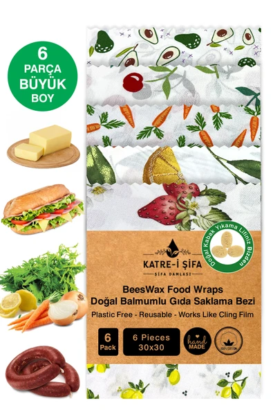6 Parça Tekrar Kullanılabilen Balmumu Gıda Saklama Bezi Beeswax Food Wraps Mumo ürün görseli 1