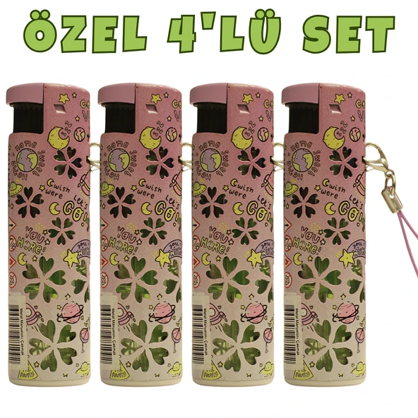 Hunter Turbo Jet Alevli Işıklı Metal Çakmak 4’lü Set – Doldurulabilir LED Işıklı (32-4B5) ürün görseli 1