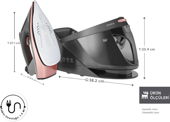 Karaca Vantuz Steammaster Buhar Kazanlı Ütü Black Rose - Resim 2