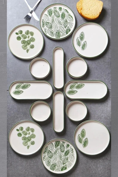 14 Parça 6 Kişilik Handmade Yaz Desen Kahvaltı Takımı - Lüx Kahvaltılık Sunum Seti - Resim 3