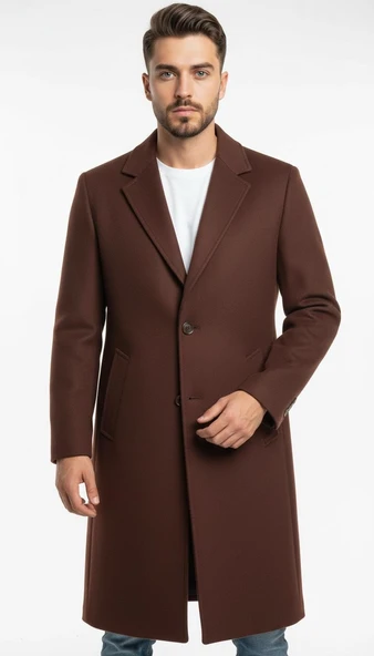 Erkek Kaşe Uzun Palto – Kışlık, Kuşaklı, Şık Modern Tasarım - Resim 2