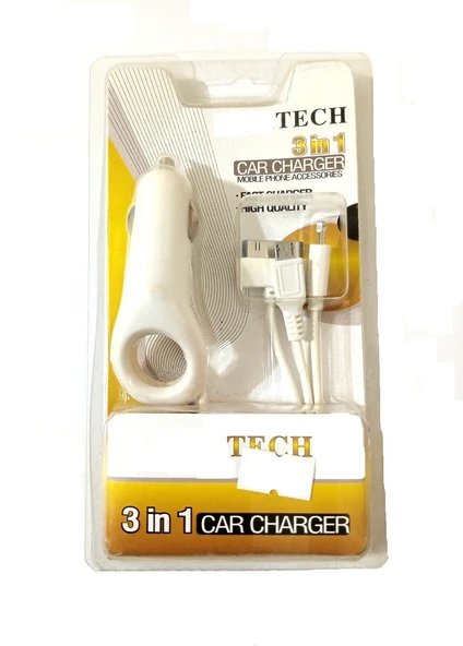 TNX EslifeTech26 Üniversal 3 IN 1(Micro Usb-Lightning-30 Pin) Girişli Car Charger Araç İçi Çakmaklık Şarj Cihazı ürün görseli 1
