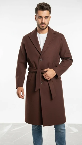 Erkek Kaşe Uzun Palto – Kışlık, Kuşaklı, Şık Modern Tasarım - Resim 5