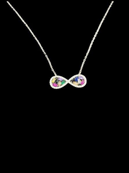 ? 925 Ayar İthal Gümüş Infinity (Sonsuzluk) Model  Şık Kolye — Sonsuzluğun Renkli İfadesi ürün görseli 1
